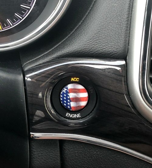 15-up Dodge Challenger American Flag Starter Button Domed Decal - Click Image to Close
